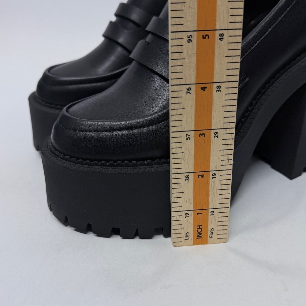 Forever 21 Womens Black Platform Penny Loafers Chunky Block Heel Lug Sole 5.5 - Picture 3 of 12